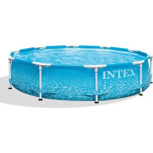 28206EH Large Round Above Ground Swimming Pool with Reinforced Sidewalls and Metal Frame for Backyard or Outdoor Use, 10 Foot b