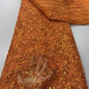 Luxury African French Tulle Lace Fabric 2025 High Quality Beaded Nigerian Sequins Lace Fabric for Wedding Dress Sewing