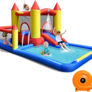 Inflatable Water Slide Castle Kids Bounce House Indoor & Outdoor w/ 480W Blower