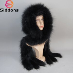 Winter Thick Women 100% Natural Fox Fur Hat Scarves Lady Warm Fluffy Real Fox Fur Hat Scarf Luxury Knit Genuine Fur Caps Muffler