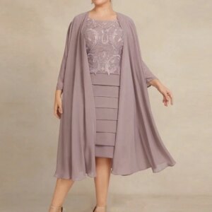 Mother of Bride Dresses for Women Chiffon New Pink Plus Size  Knee Length Full Sleeve Wedding Party Dresse Customized