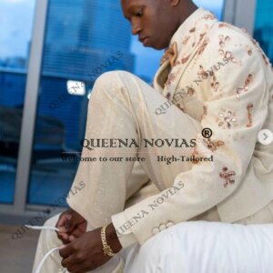 Glitter Diamond Stoned Wedding Suit For Men Double Breasted Jacket Pants 2 Pieces Groom Tuxedos Customized Man Banquet Dresses