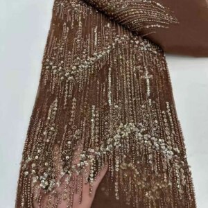 Gold Tulle Beads Lace Fabric African Lace Fabric 2025 High Quality Nigerian Embroidery Lace Fabric For Wedding Sewing KB4891