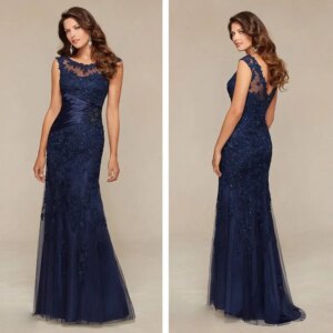 Othray Mermaid Beaded Lace Groom Long Evening Dresses Mother Dresses For Wedding Navy Blue Mother Of The Bride Dresses