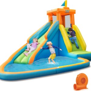 Inflatable Water Slide for Kids, Giant Waterslide Park for Backyard Outdoor Fun w/Splash Pool, 750w Blower, Blow up Water Slides