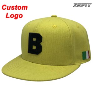 Custom Duck Peaked Cap Yellow Color Personal Number Club Name 3D Embossed Raised Text Logo Hip Hop Baseball Football Tennis Hat