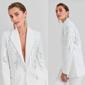 2 Pieces Customized Women Suits Peaked Lapel Luxury Elegant Sequins Pants Sets Classic Fit Fashion Evening Party Show Wear