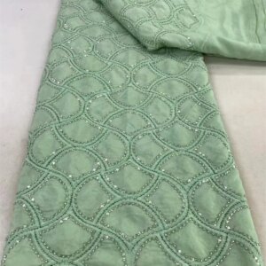Classic Fashion French Laser Embroidery Chiffon Beaded Lace Fabric African Nigerian With Sequin Lace Fabric For Wedding Dress