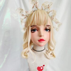 (Yi-04)Female Sweet Girl Resin Half Head Kigurumi BJD Eyes Crossdress Cosplay Japanese Anime Role Lolita Mask With Eyes And Wig