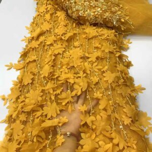 2025 Latest African 3D Flower Lace Fabric Dubai Sequins Tulle Lace Fabric Embroidered Applique Nigerian Fabric for Sewing ZX