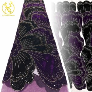 Luxury African Beaded Lace Fabric 2025 Purple Luxurious French Velvet Mesh Sequin Embroidered Lace Fabric Party Evening Gown