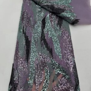 Nigerian Luxury Beaded Tulle Embroidery Lace Fabric, French Heavy Handmade Sequins, Net Lace Fabric for Bridal Dress, Fashion