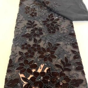 Luxury African Sequins Beaded Lace Fabric High-Quality Nigerian Wedding Bridal Embroidery French Tulle for Groom Sewing