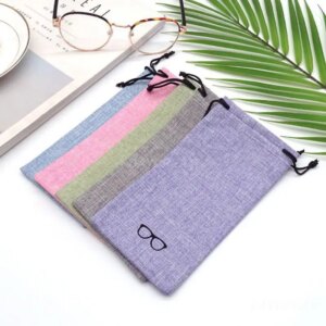 Microfiber Eyewear container Compact Drawstring Linen Sunglasses bag Protective Pocket for Sports