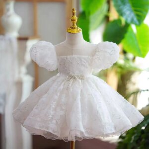 Dreamy Vow Gorgeous O-Neck Embroidered Lace Baby Girl Dress With Pearls Eid al-Fitr Wedding Birthday Celebration Ball Gown J809