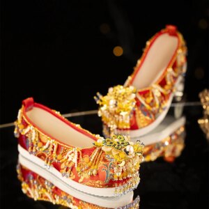 High Quality Handmade Xiuhe Wedding Shoes Women’s Flat Chinese for Han Clothing Ming Ancient Style Bridal