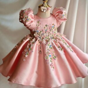 Pink Flower Girl Dress for Wedding Customized Princess Holy First Communion Dress Kids Birthday Gift Gowns