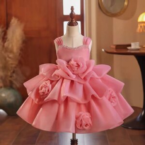 Dreamy Vow Charming Pink Girl Dress With 3D Flowers Sleeveless  Baby Kids Princess Birthday Wedding Party Holiday Gown 2025 J710