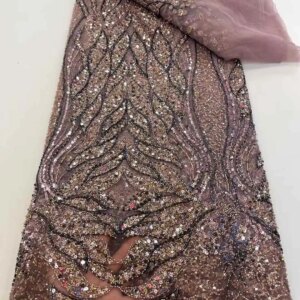 African Lace Fabric 2025 High Quality Hamdmade Beads Bridal Lace Fabric Luxury Sequin Beaded Embroidery for Wedding XC80TY-45