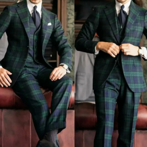 Plaid Classic Men Wedding Suits Notched Lapel Single Breasted Tuxedos Groom Party 3 Pcs Blazer Pants Vest Customized Made