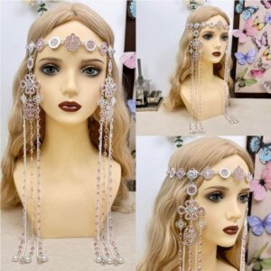 Mongolian Elements Pink Flashing Long Fringe Headdress Exquisite Western Style Bridal Headdress Girl’s Heart