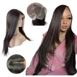 12 Inches Vietnamese Virgin Human Hair Natural Color 150% Density 4×4 Silk Top Full Lace With PU Perimeter Wig for Black Woman