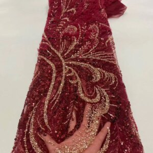 Latest Luxury African Sequins Tulle Lace High Quality 5Yards Embroidery French Beads Nigerian Net Lace Fabric For Wedding Dress