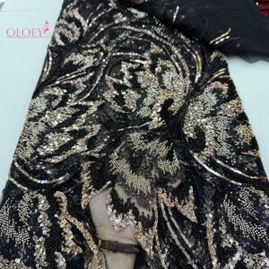 Latest Hot Sale Fashion Africa Lace Fabric High Quality Handmade Embroidery Lace With Beads Sequins Party For Wedding Dress