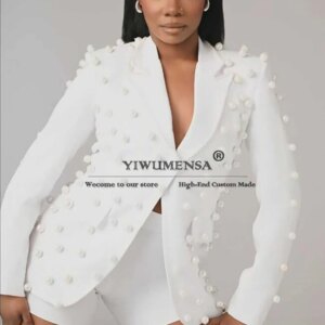 Pearls Beads Women Suit 1 Piece Slim Fit Wedding Tuxedos Formal Luxury Office Lady Jacket Coat Customized Bride’s Mother Dress