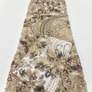 Hot Sale Nigerian Sequins Bead Lace Fabric Handmade Embroidery Tulle Lace With Beads Mesh Lace For Wedding Sewing Party 5 Yards