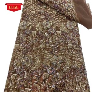 2025Latest Elegant Best Quality Mixed colors Luxurious Soft mesh Lace With Lots Beads fabric For Wedding Evening Dress U_Ge5891