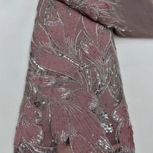 African Lace Fabric Embroidered Nigerian Lace Fabric with Bead Sequins High-quality African French Net Lace Fabric