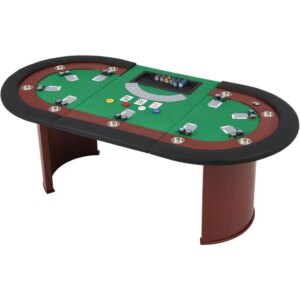 9-Players Poker Table, 82″ Texas Holdem Game Table with Dealer Position & Heavy-Duty Solid Wood Legs, Casino Style Card Table w