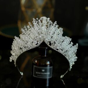 Korean Bridal Hair Accessories Crown Wedding Alloy Rhinestone-Encrusted String Beads Handmade Headband for Women