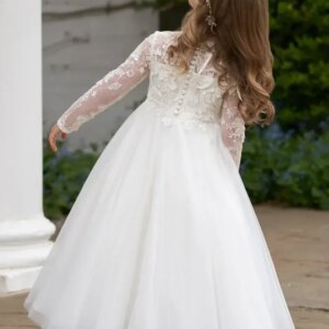 White Tulle Flory Pattern Long Sleeve For Wedding Birthday Party Banquet Princess Gowns Flower Girl Dresses baby girl dress
