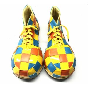 34cm Yellow PU Grid Clown Shoes Cute Anime Cosplay Big Toe Boots Free Size Cartoon Characters Carnival Party Festival Joker Wear