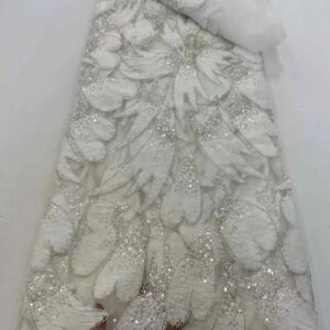 2025 New African French Nigerian High End Lace Fabric With Beads Sequins Mesh for Embroidery Wedding Party Bride Sewing Dress