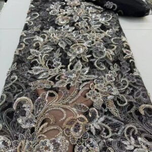 Luxury French Mesh Handmade Beaded Lace Fabric High Quality African Sequins Groom Lace Fabrics For Nigerian Wedding Dress 2025