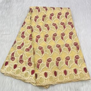 5 Yards African Swiss Voile Lace Fabric Embroidery High Quality 100% Cotton Voile Material With Stones For Party Dress Sewing