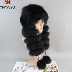 2025 Luxury Fashion Real Fur Hats Natural Fox Fur Russian Hat Ushanka Women Winter Warm Fluffy Popular Style Female Tail Cap
