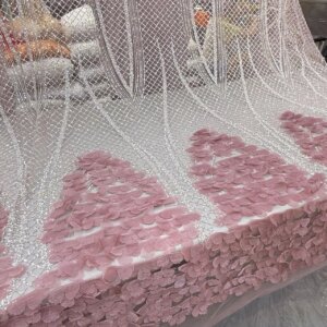 Pink African Lace Fabric 2025 High Quality Lace Luxury Sequins French Net Lace Tulle Mesh Fabrics Lace Beads Wedding Fabrics