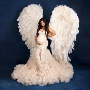 Fluffy Mermaid Tulle Maternity Dresses Side Slit Photo Shoot Photographie de vêtements de maternité vestidos para embarazadas