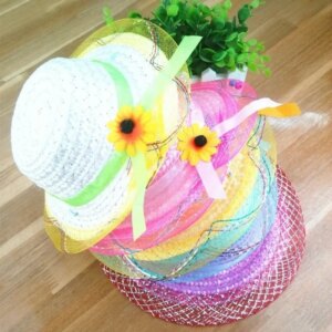 Summer Children Sun Hat Sunflower Lace Girls Fashion Cap Princess Straw Hat Random color