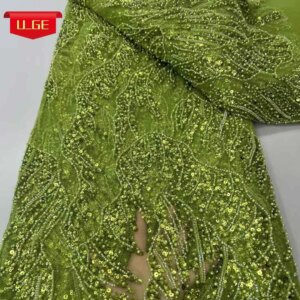 2025Latest High Quality Delicate Eligant Soft Mesh Sequin Lace With Beads Fabric For Wedding Evening Dress U_Ge5698