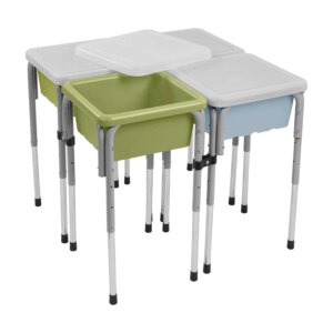4-Station Sand and Water Adjustable Play Table, Sensory Bins, Fern Green/Powder Blue