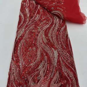 Nigerian African Lace Fabric 2025 High Quality Hamdmade Beads Bridal Lace Fabric Luxury Sequin Beaded Embroidery For Wedding