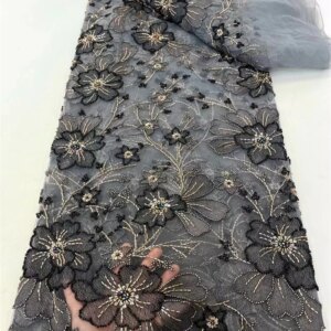 African Beaded 2025 High Quality Nigerian Sequins With Pearl Lace French Tulle Lace Fabric For Party Dress Sewing