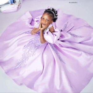 Princess Lavender Kids Birthday Dresses Long Sleeve Flower Girl Dresses for Wedding Party Girls Prom Gowns for Photoshoot