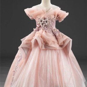 Princess Flower Girl Dresses Floor Length Party Faux Pearls Appliques Flowers Gorgeous Sweet Girls Bridesmaid Ball Gowns