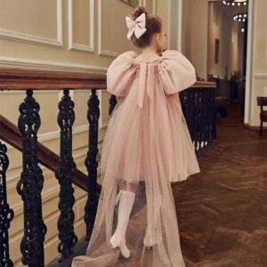 Customized Dusty Pink Flower Girl Dresses For Wedding Tulle Short Sleeves Shawl Elegant Little Girl Birthday Party Banquet Gown